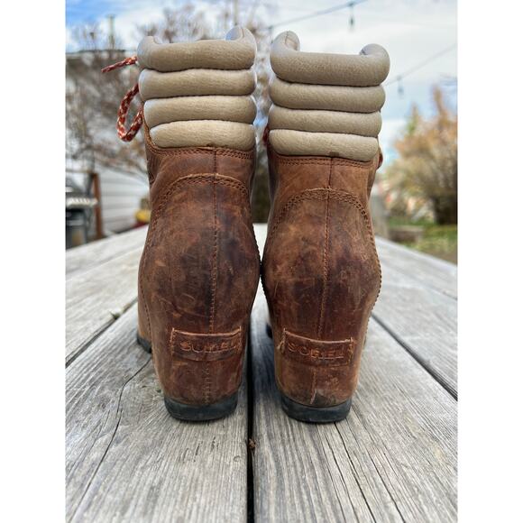 Sorel women's conquest wedge boot brown leather size 8 winter fall fashion heels - Picture 4 of 8